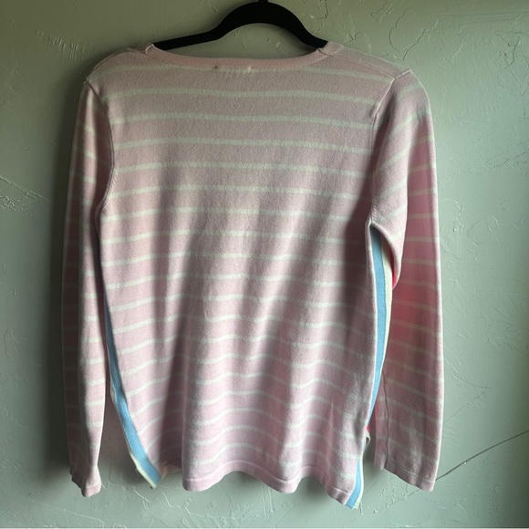 Vineyard Vines Pink and Ivory Striped Lightweight Knit Sweater Sz S Relaxed Fit - Picture 3 of 13